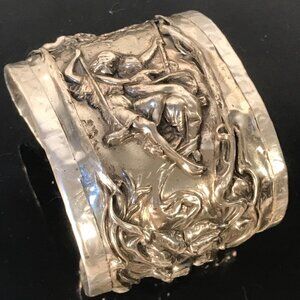 Victorian Spoon Ring Sterling Silver 925 Cuff Bracelet Floral Art Nouveau Heavy